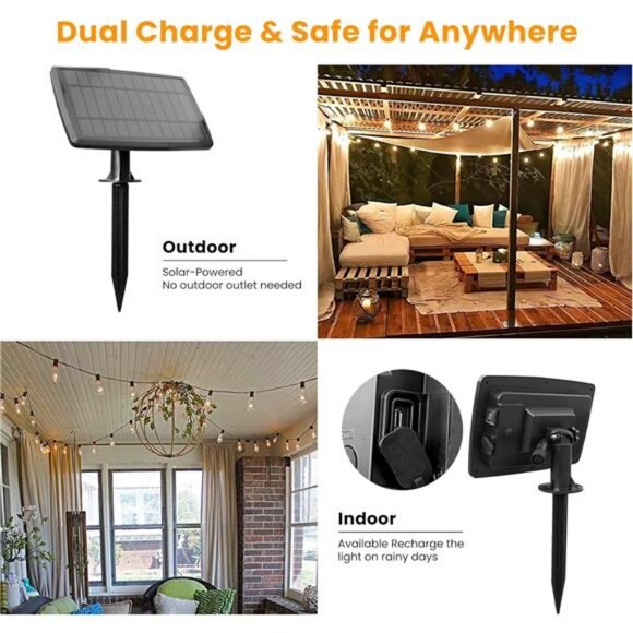 100FT Solar String Lights Outdoor Waterproof Patio Garden Backyard Edison - Picture 5 of 8